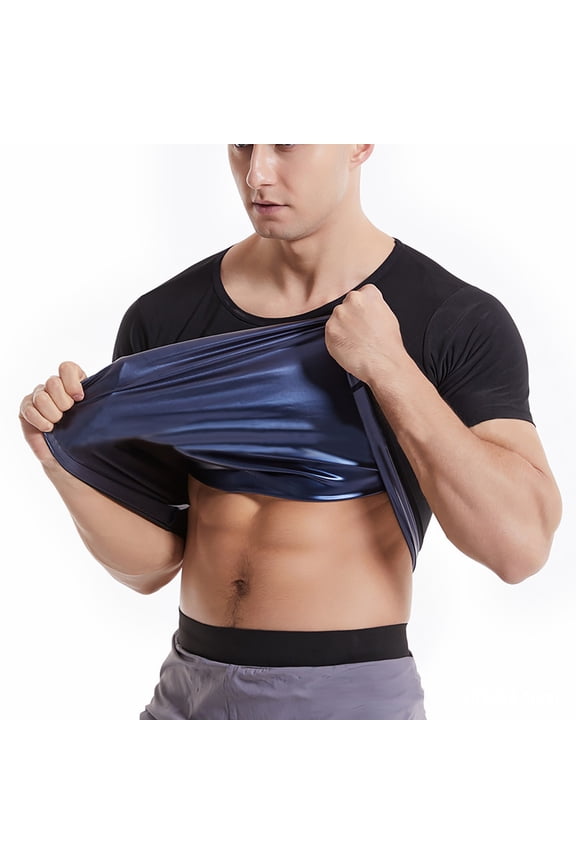 Sauna Shirt for Men Short Sleeve Heat Trapping Sweat Shirts for Men Casual Crew Neck Solid Color Lightweight Tees Workout Gym Athletic Tops