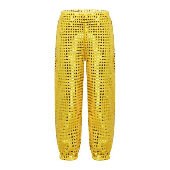 CONZONE Sequins Pants for Big Girls Wide Leg Girls Stage Performance Pants Elastic Waist Lightweight Dance Trousers with Pockets Size 9-10 Years