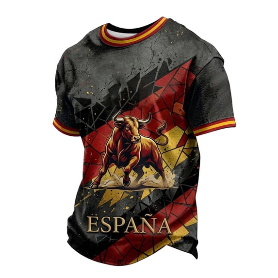 CONZONE Spain Bull Fighting Day Mens T-Shirts Short Sleeve T Shirts For Men Crew Neck Graphic Casual Summer Tee Tops