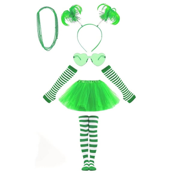 CONZONE St. Patrick Day Toddler Girls Elf Dress Up Green Mesh Lace Skirt Socks Accessories Outfit Party Stage Performance Clothes Set