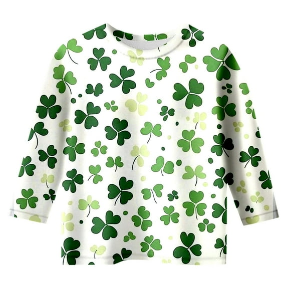 CONZONE St. Patrick'S Day Toddler Baby Girls T Shirts 3/4 Sleeve Fashion Clover Graphic Tee Shirt for Girls Crew Neck Soft Loose Childrens Spring Tops