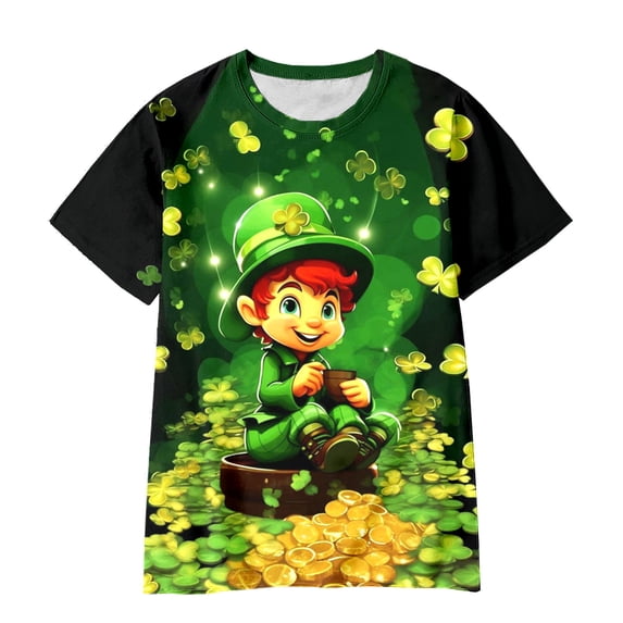 CONZONE St. Patrick'S Day Toddler Boys T Shirts Cartoon Elf Graphic Short Sleeve Tee Shirt for Boys Crew Neck Lightweight Loose Fit Kids Spring Summer Tops