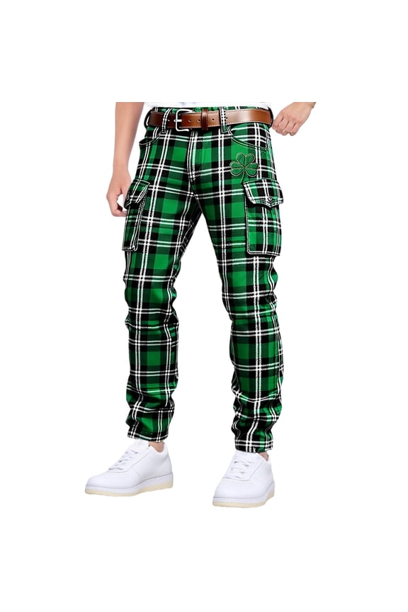 St. Patrick's Day Mens Baggy Cargo Shorts Green Clover Graphic Buttons Cargo Pants for Men Lightweight Relaxed Fit Streetwear Workout Trousers With Pockets