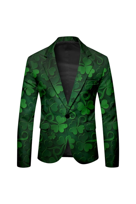 St. Patrick's Day Mens Corduroy Blazer Casual Suit Jacket for Men Clover Embroidery One Button Elegant Slim Fit Dress Jacket for Performance,Prom,Wedding