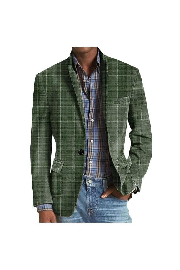Suit Jacket for Men Casual Men's Blazer Plaid One Button Elegant Slim Fit Dress Jacket for Performance,Prom,Wedding