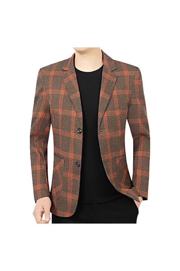 Suit Jacket for Men Casual Men's Blazer Plaid Two Buttons Elegant Slim Fit Dress Jacket for Performance,Prom,Wedding