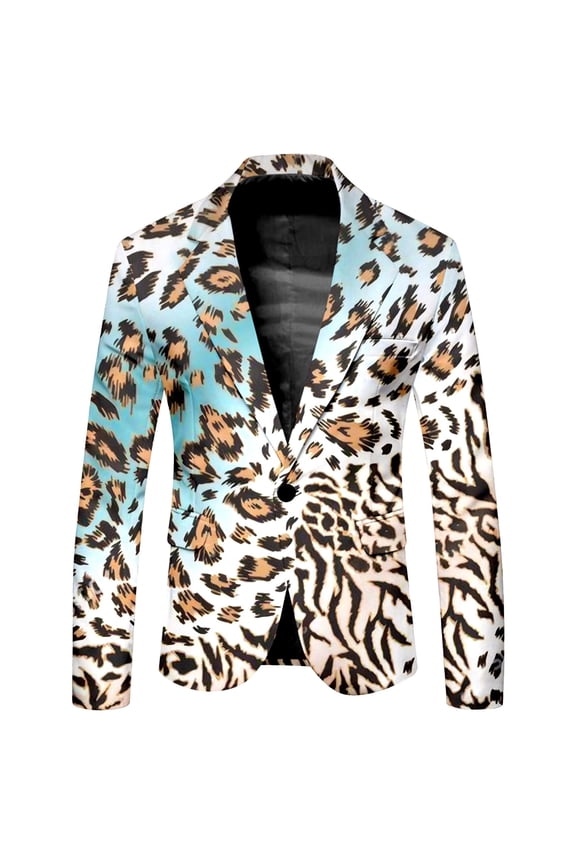 Suit Jacket for Men Casual Mens Blazer Leopard Graphic One Button Elegant Slim Fit Dress Jacket for Performance,Prom,Wedding