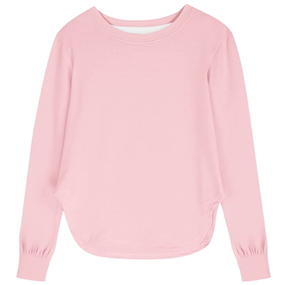 CONZONE Summer Tops For Girls Long Sleeve Solid Color Shirts For Girls Crew Neck Cozy Toddler Tees Size 15-16 Years Light Pink