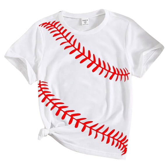 CONZONE Summer Tops For Girls Short Sleeve Baseball Print Tshirts For Girls Crew Neck Soft Children Tees Size 2-3 Years Purple