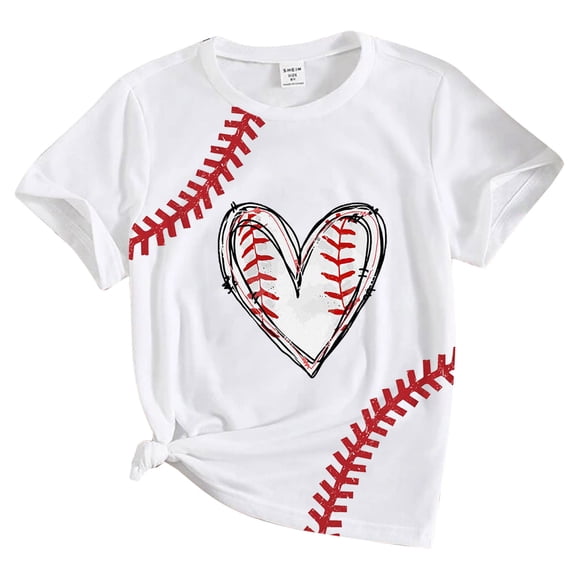 CONZONE Summer Tops For Girls Short Sleeve Baseball Print Tshirts For Girls Crew Neck Soft Children Tees Size 8-9 Years Pink