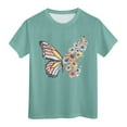 thumbnail image 1 of CONZONE Summer Tops For Girls Short Sleeve Butterfly Floral Print Shirts For Girls Crew Neck Soft Children Tees Size 3-4 Years Green, 1 of 8