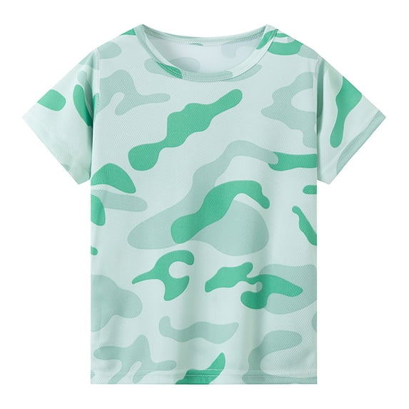 CONZONE Summer Tops For Girls Short Sleeve Camouflage Print Shirts For Girls Crew Neck Soft Children Tees Size 7-8 Years Green