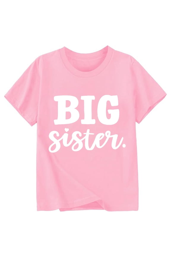 Summer Tops For Girls Short Sleeve Letter Big Sister Graphic Tshirts For Girls Crew Neck Cozy Toddler Tees Size 3-4 Years Pink