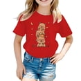 thumbnail image 1 of CONZONE Summer Tops For Girls Short Sleeve Letter Cartoon Graphic Shirts For Girls Crew Neck Casual Children Tees Size 8-10 Years Red, 1 of 3