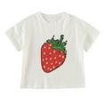 thumbnail image 1 of CONZONE Summer Tops For Girls Short Sleeve Strawberry Graphic Tshirts For Girls With Sequins Crew Neck Breathable Children Tees Size 2-3 Years White, 1 of 9