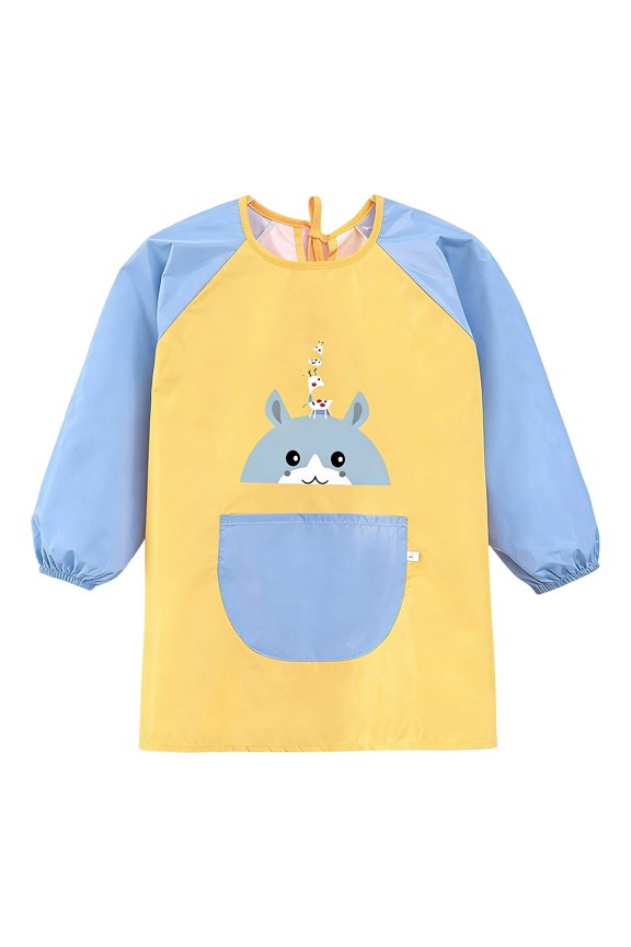 Summer Tops For Girls Long Sleeve Cartoon Graphic Painting Smock With Front Pocket For Girls Crew Neck Soft Toddler Tees Size 5-7 Years Sky Blue