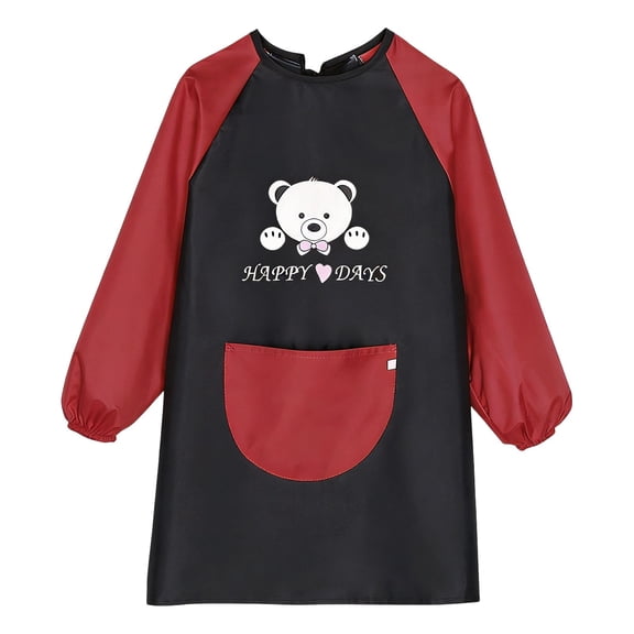 CONZONE Summer Tops For Girls Long Sleeve Cartoon Graphic Painting Smock With Front Pocket For Girls Crew Neck Soft Toddler Tees Size 8-12 Years Black