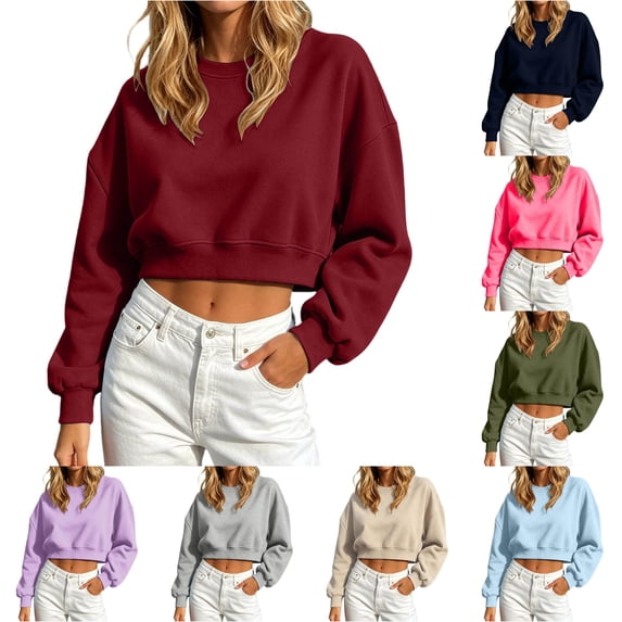 CONZONE Sweatshirt For Women Long Sleeve Pullover Sweatshirts For Women Solid Color Trendy Fall Winter Womens Hoodies