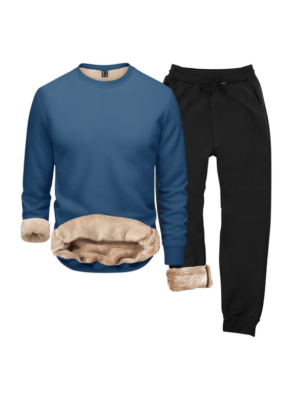 Thermal Underwear for Men Casual Men's Thermal Underwear Sets Solid Color Base Layer Tops Pants 2Pcs Outfit Set for Men Warm Winter Athletic Track Suit Outfits