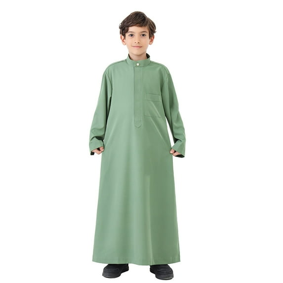 CONZONE Toddler Baby Boys Arabic Thobe Solid Color Short Sleeve Kaftan Robe for Boys Crew Neck Lightweight Loose Fit Kids Spring Summer Tops