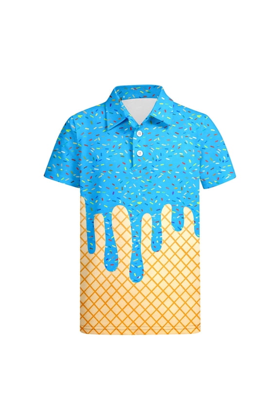 Toddler Baby Boys Polo Shirts Ice Cream Graphic Short Sleeve Buttons T-Shirt for Infant Boys Lapel Lightweight Loose Fit Kids Spring Summer Tops