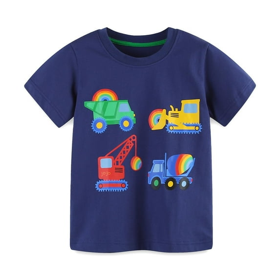 CONZONE Toddler Baby Boys T Shirts Cartoon Excavator Graphic Short Sleeve Tee Shirt for Boys Crew Neck Lightweight Loose Fit Kids Spring Summer Tops