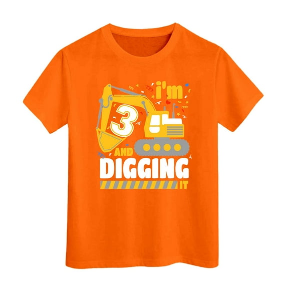 CONZONE Toddler Baby Boys T Shirts Cartoon Excavator Graphic Short Sleeve Tee Shirt for Boys Crew Neck Lightweight Loose Fit Kids Spring Summer Tops