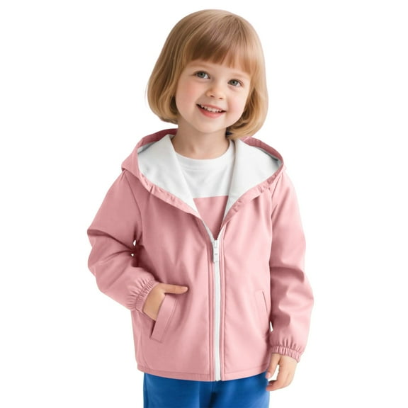 CONZONE Toddler Baby Girls Jackets Lightweight Windproof Hooded Jacket for Girl Solid Color Zip Up Fall Outerwear With Pocket