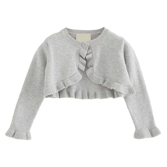 CONZONE Toddler Baby Girls Long Sleeve Cardigan Tops Solid Color Knit Shirt for Girls Crew Neck Soft Loose Childrens Spring Tops