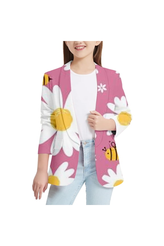 Toddler Baby Girls Long Sleeve Suit Jacket Fashion Graphic Blazer For Girls Shawl Soft Loose Childrens Wedding Performance Dress Jacket