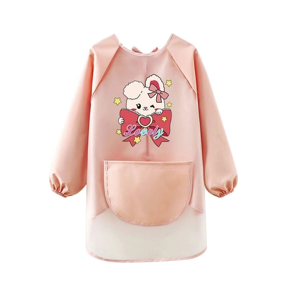 CONZONE Toddler Boys Art Apron Cartoon Graphic Short Sleeve Painting Smock for Boys Crew Neck Lightweight Loose Fit Kids School Tops