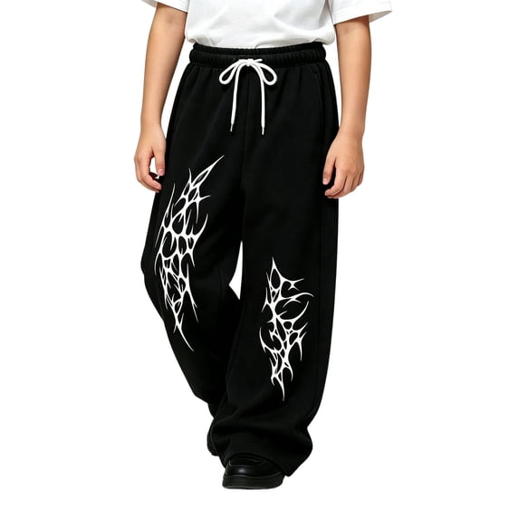 CONZONE Toddler Boys Baggy Sweatpants Y2K Graphic Joggers for Boys Drawstring Fall Winter Athletic Trousers with Pockets