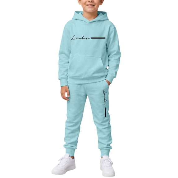 CONZONE Toddler Boys Outfits 2 Piece Letter Graphic Long Sleeve Hoodies Pants Set Cozy Fall Winter Clothes for Kids