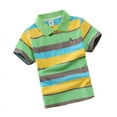 thumbnail image 1 of CONZONE Toddler Boys T-Shirts Short Sleeve Striped Print Lapel Button Down Breathable Soft Tops Light Green Size 5-6 Years, 1 of 3