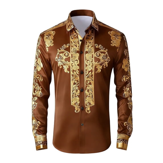 CONZONE Toddler Boys T Shirt Lapel Button Down Graphic Print Long Sleeved Breathable Tee Brown Size 10-11 Years