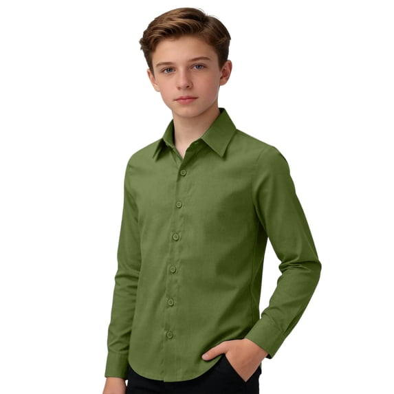 CONZONE Toddler Boys Tops Long Sleeve Solid Color Lapel Button Down Classic Fit Fashionable Tee Green Size 9-10 Years