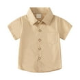 thumbnail image 1 of CONZONE Toddler Boys Tops Summer Short Sleeved Solid Color Lapel Button Down Comfortable Tee Khaki Size 7-8 Years, 1 of 9