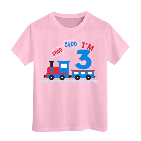 CONZONE Toddler Boys Tshirts Cartoon Train Graphic Short Sleeve T-Shirt for Boys Crew Neck Lightweight Loose Fit Kids Spring Summer Tops