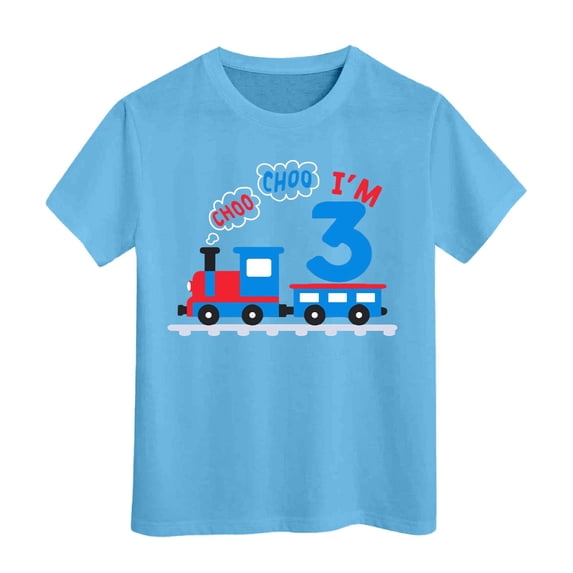 CONZONE Toddler Boys Tshirts Cartoon Train Graphic Short Sleeve T-Shirt for Boys Crew Neck Lightweight Loose Fit Kids Spring Summer Tops