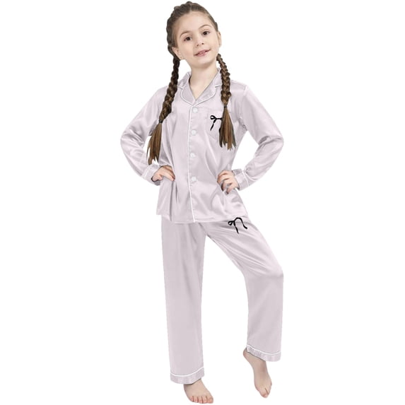 CONZONE Toddler Girls Pajama Set Long Sleeve Button Down Shirt and Pants Bow Graphic Soft Sleepwear 2 Piece Pjs Set Size 3-4 Years