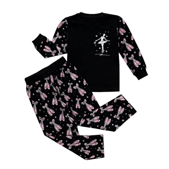 CONZONE Toddler Girls Pajama Set Long Sleeve Crew Neck Tops and Pants Ballet Print Soft Sleepwear 2 Piece Pjs Set Size 2-3 Years