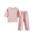 thumbnail image 1 of CONZONE Toddler Girls Pajama Set Short Sleeve Crew Neck Tops and Pants Solid Color Soft Sleepwear 2 Piece Pjs Set Size 4-5 Years, 1 of 6