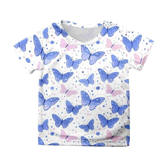 CONZONE Toddler Girls Short Sleeve Tshirts Butterfly Graphic Tee Shirt for Girls Crew Neck Soft Loose Childrens Spring Tops
