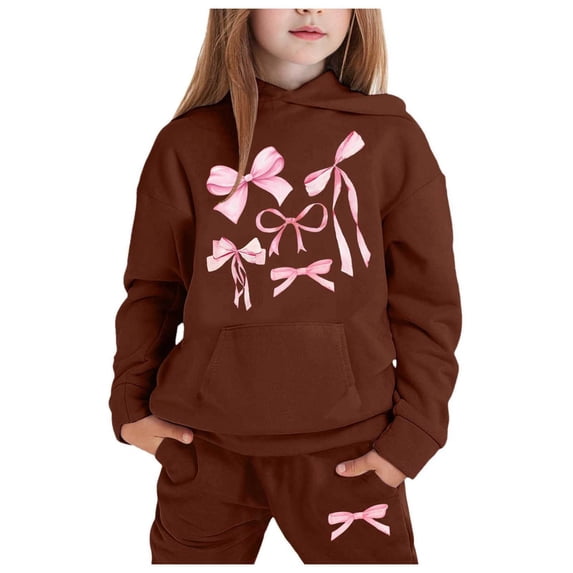 CONZONE Toddler Girls Sweatsuits 2 Piece Set Long Sleeve Bow Graphic Hoodies and Jogger Sweatpants Soft Fall Winter Outfits for Girls Size 2-3 Years