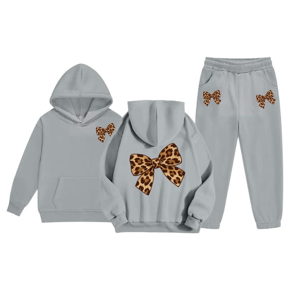 CONZONE Toddler Girls Sweatsuits 2Pcs Sets Bow Graphic Hoodies Jogger Sweatpants Outfits Fall Winter Clothes for Girls