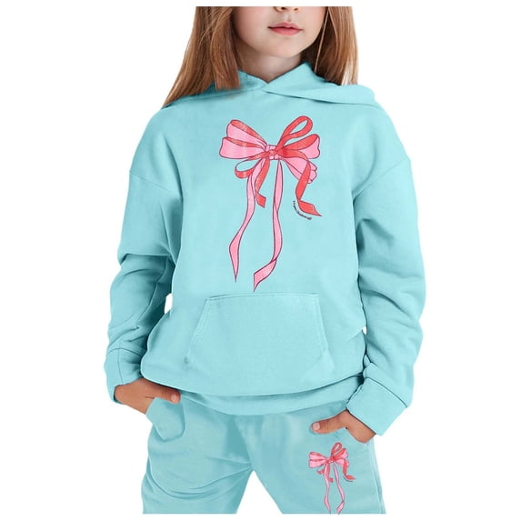 CONZONE Toddler Girls Sweatsuits 2Pcs Sets Bow Graphic Hoodies Jogger Sweatpants Outfits Fall Winter Clothes for Girls