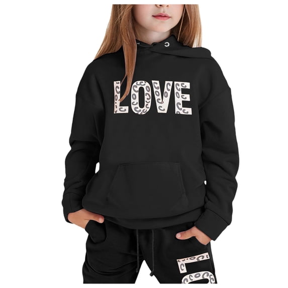 CONZONE Toddler Girls Sweatsuits 2Pcs Sets Letter Graphic Hoodies Jogger Sweatpants Outfits Fall Winter Clothes for Girls