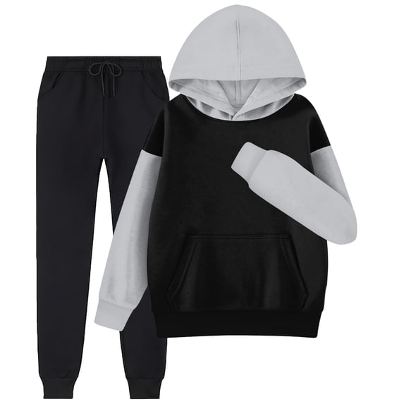CONZONE Toddler Girls Sweatsuits 2Pcs Sets Patchwork Hoodies Jogger Sweatpants Outfits Fall Winter Clothes for Girls