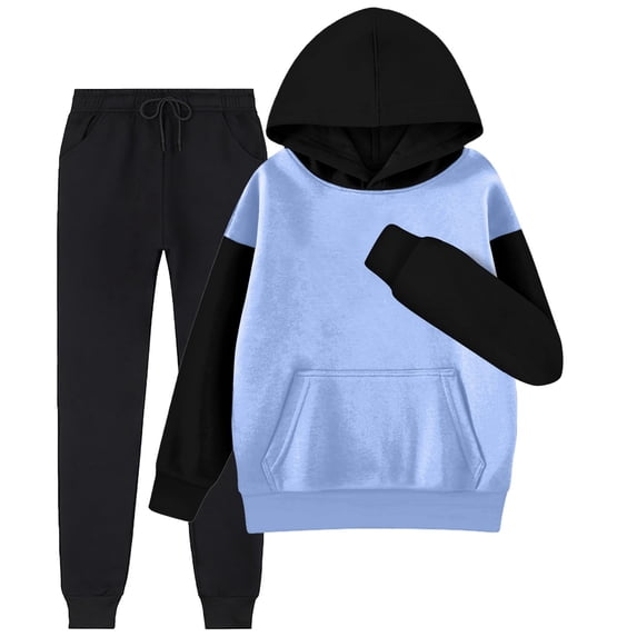 CONZONE Toddler Girls Sweatsuits 2Pcs Sets Patchwork Hoodies Jogger Sweatpants Outfits Fall Winter Clothes for Girls