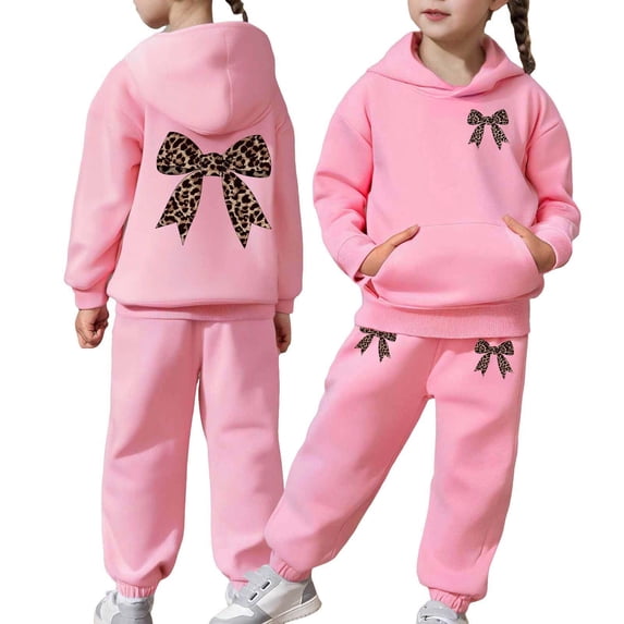CONZONE Toddler Girls Sweatsuits Fall Winter 2 Piece Set Long Sleeve Bow Graphic Hoodies and Jogger Sweatpants Casual Girls Outfits Size 3-4 Years